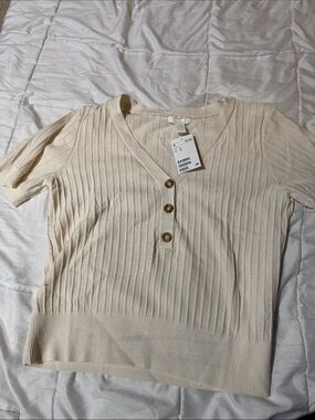 H&M Cream Ribbed V-Neck Button Cardigan